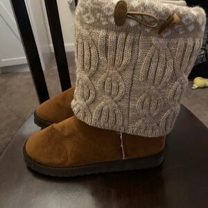 Muk Luks Brown and Tan Knit Boots